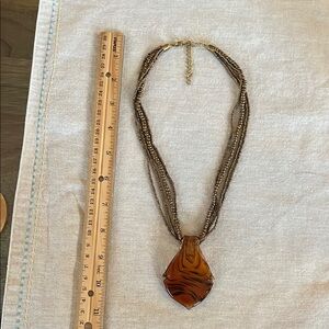 Bronze Bead and Brown Glass Pendant Necklace
